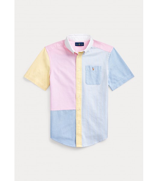 Polo Ralph Lauren Blue/Yellow/Pink/Multi Small Pony Short Sleeve Shirt With White Collar. 